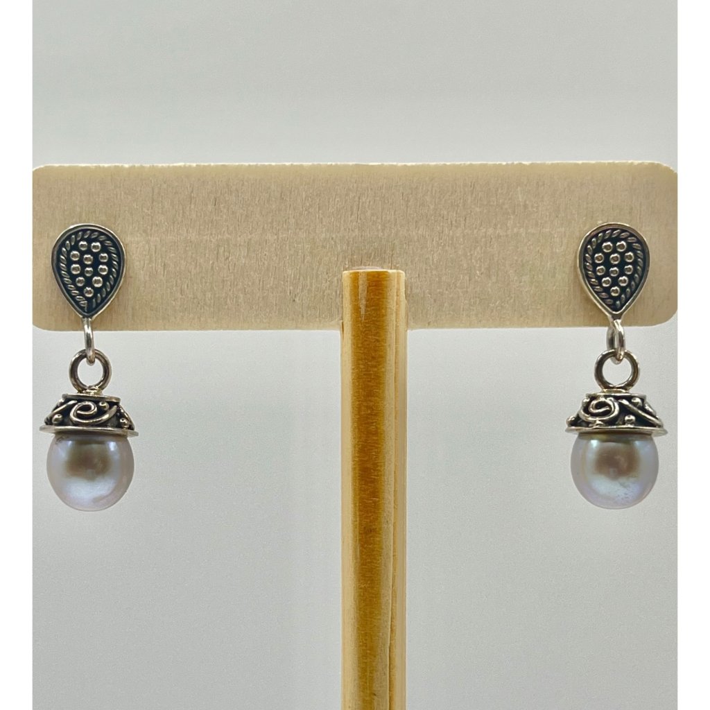 Suarti Bali Ba 925 Sterling Silver White Pearl Drop Earrings Classic Elegant